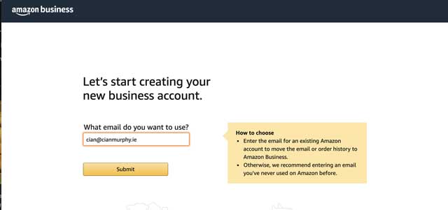 create an amazon business account