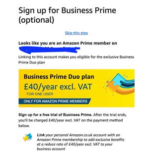 amazon personal and business email option